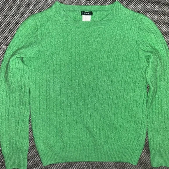 J. Crew Green Cashmere Wool Cable Knit Sweater - Picture 2 of 4